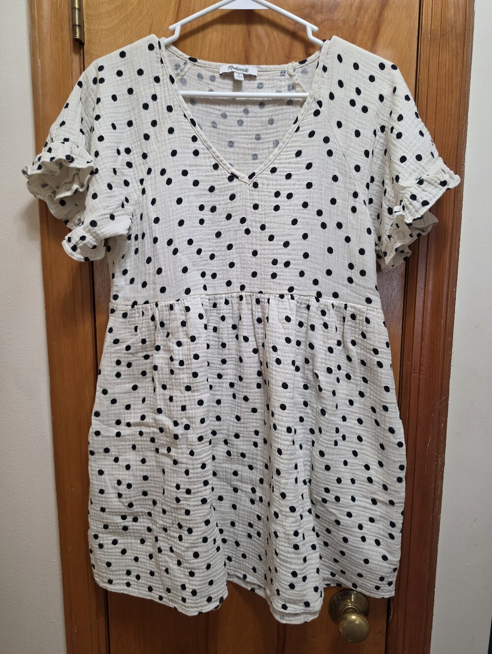 Madewell-Maurices Ivory Polka Dot V-Neck Dress
